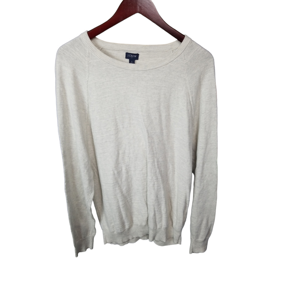 J.Crew Mens Cotton White/Gray Pullover Crew Neck Sweater Size Large